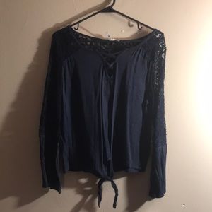 Navy bell sleeve crop top